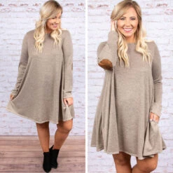 Not A Moment Too Soon Dress, Taupe -Deals Swish Tex Store 11.19 10