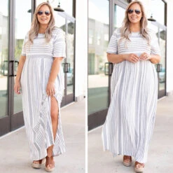 Stripe On Cue Maxi Dress, Heather Gray -Deals Swish Tex Store 29 91abbcb0 a89b 4262 84ea bb8cc709b78e