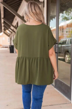Wide Eyed Gaze Top, Olive -Deals Swish Tex Store 5E1A0225