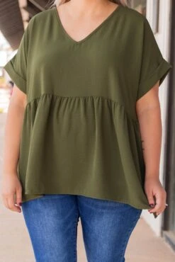 Wide Eyed Gaze Top, Olive -Deals Swish Tex Store 5E1A0226
