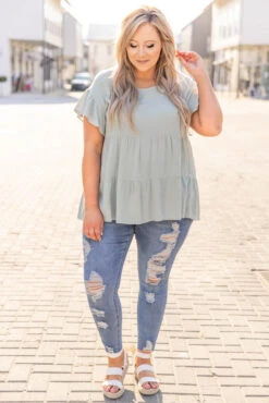 Jumping For Joy Top, Sage -Deals Swish Tex Store 5E1A2155 Edit