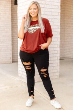 Cheetah Lips Tee, Brick -Deals Swish Tex Store 5E1A5382 Edit