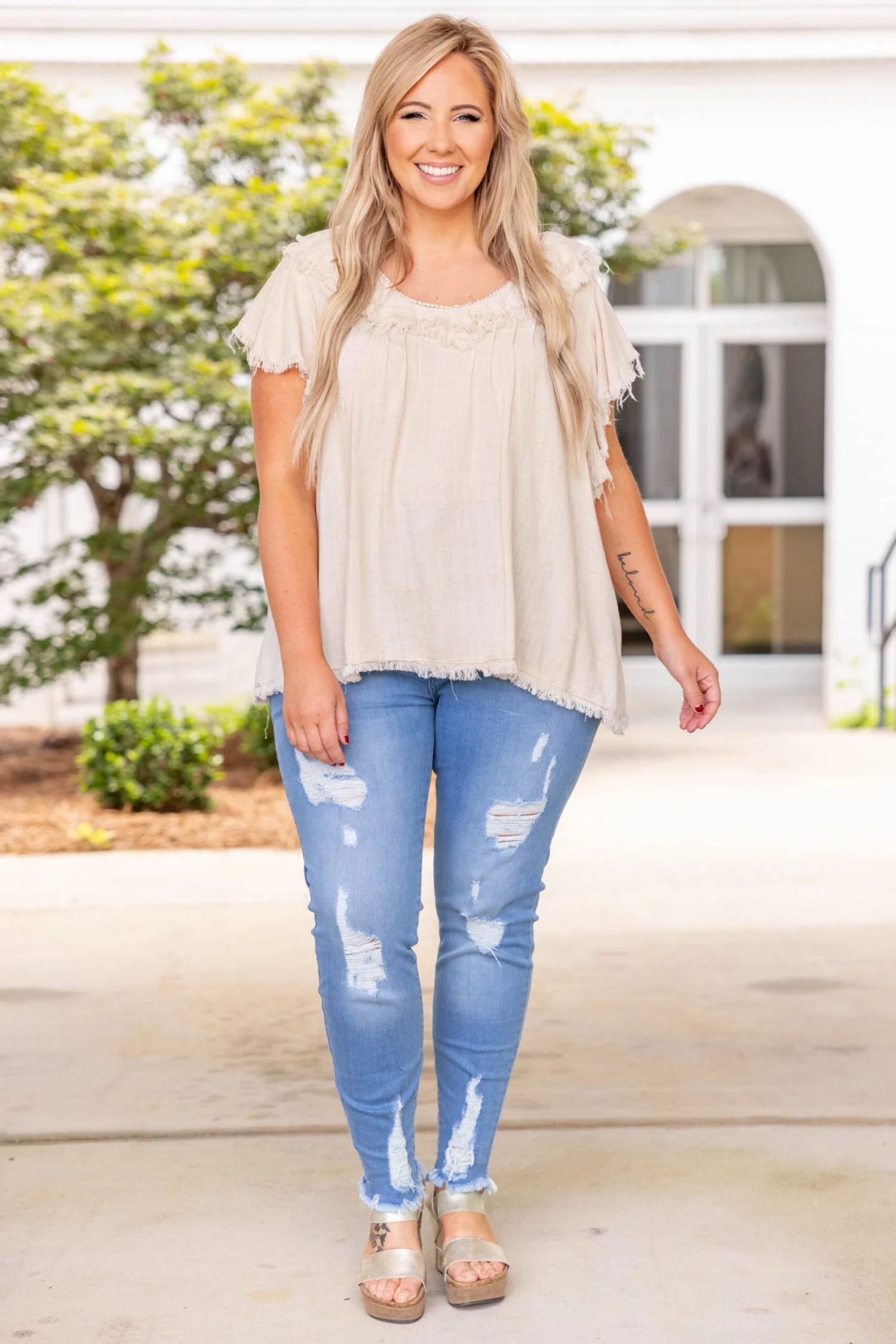 Dreaming Of A Fringe Moment Top, Oatmeal 4 Dreaming Of A Fringe Moment Top, Oatmeal - Image 2