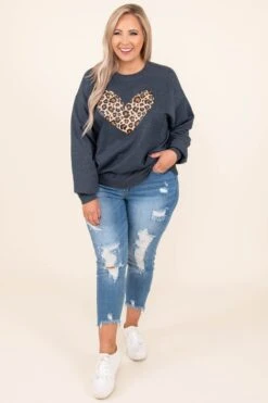 Leopard Heart Sweatshirt, Heather Gray -Deals Swish Tex Store 7 21 12592 Edit