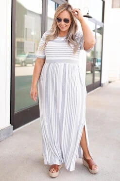 Stripe On Cue Maxi Dress, Heather Gray -Deals Swish Tex Store 746A2318 PRODUCT