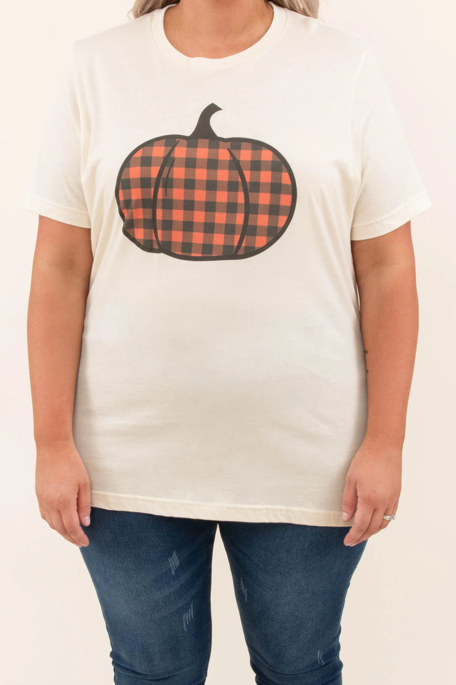 Plaid Pumpkin Tee, Natural 6 Plaid Pumpkin Tee, Natural - Image 4