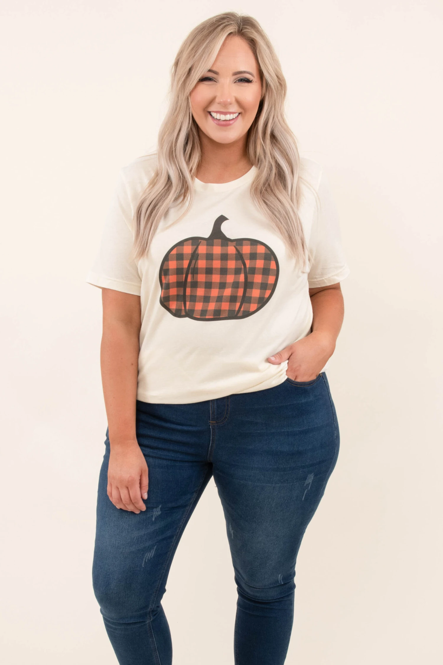 Plaid Pumpkin Tee, Natural 3 Plaid Pumpkin Tee, Natural