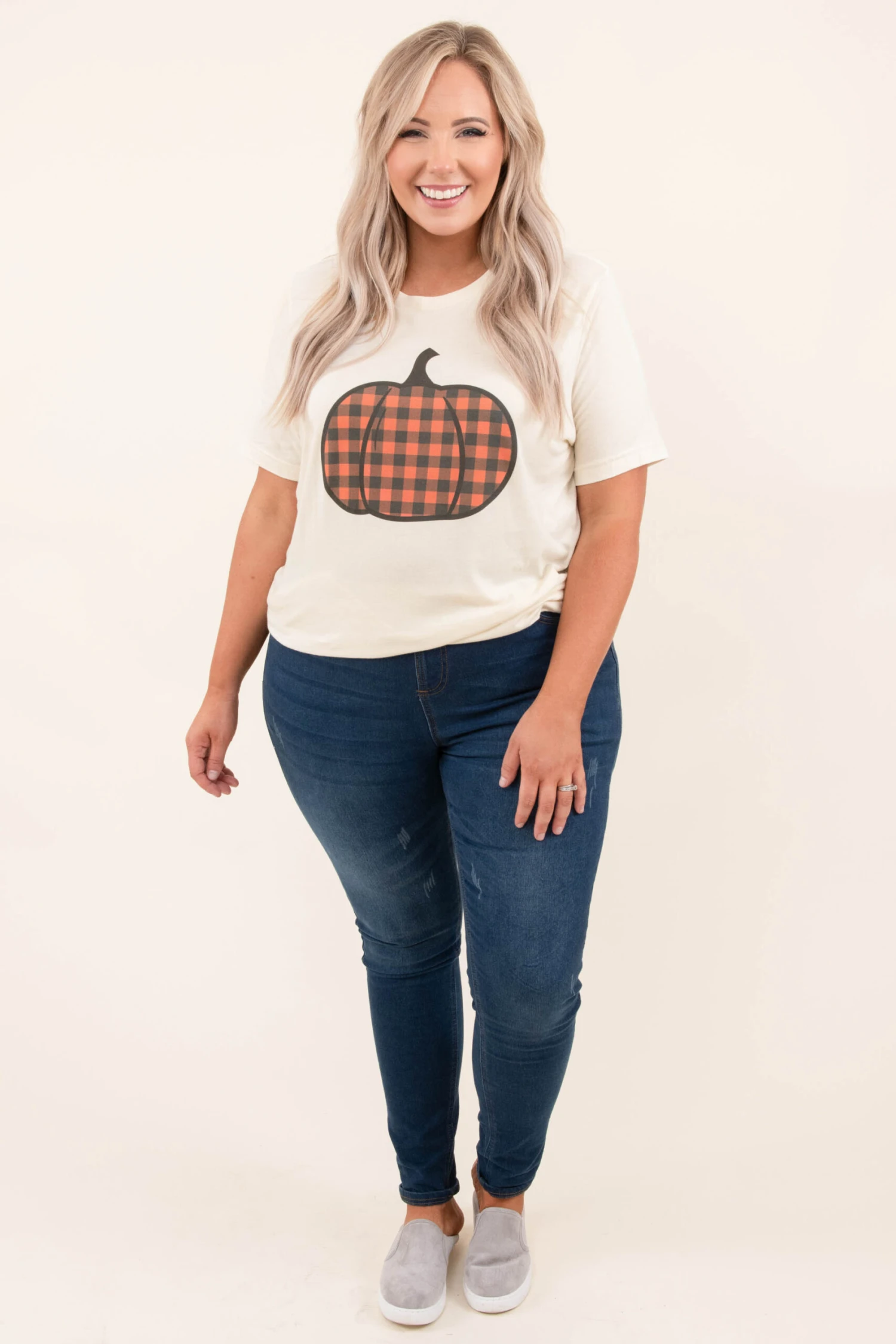 Plaid Pumpkin Tee, Natural 4 Plaid Pumpkin Tee, Natural - Image 2