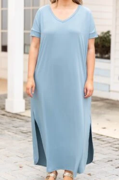 All Summer Long Maxi Dress, Blue Gray -Deals Swish Tex Store AllSummerLongMaxiDress BlueGray 2