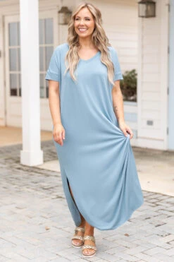 All Summer Long Maxi Dress, Blue Gray -Deals Swish Tex Store AllSummerLongMaxiDress BlueGray 4