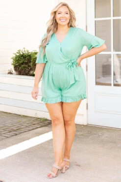 Almost Certain Romper, Mint Green -Deals Swish Tex Store AlmostCertainRomper MintGreen 1039