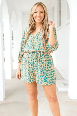 Caught In The Rain Romper, Teal