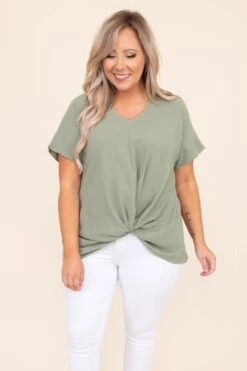 Hiding My Heart Blouse, Light Olive