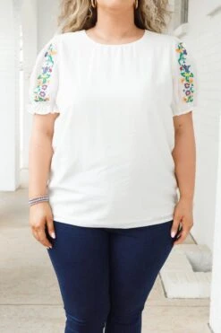 Embroidered With Love Top, White -Deals Swish Tex Store EmbroideredWithLoveTop White 2