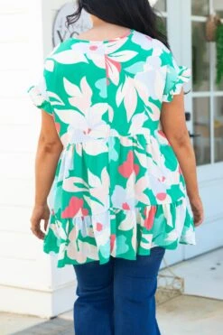 Flowers All Around Top, Turquoise -Deals Swish Tex Store FlowersAllAroundTop Turquoise 2