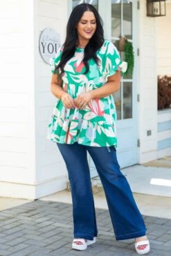 Flowers All Around Top, Turquoise -Deals Swish Tex Store FlowersAllAroundTop Turquoise 6