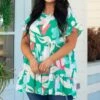 Flowers All Around Top, Turquoise -Deals Swish Tex Store FlowersAllAroundTop Turquoise 7