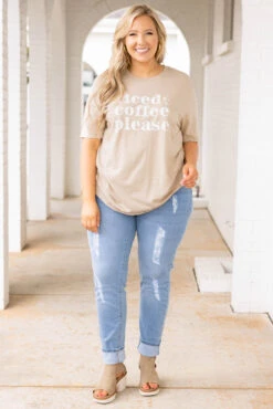 Iced Coffee Please Tee, Tan -Deals Swish Tex Store IcedCoffeePleaseTee Tan 7334