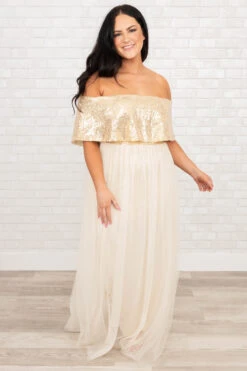 Posh Outlook Maxi Dress, Gold
