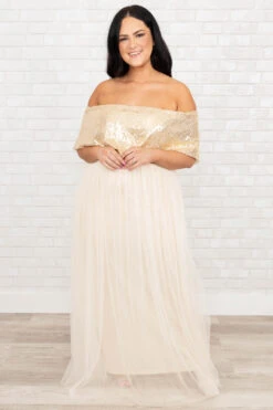 Posh Outlook Maxi Dress, Gold -Deals Swish Tex Store PoshOutlookMaxiDress Gold 9949