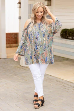 Rainbow City Blouse, Olive -Deals Swish Tex Store RainbowCityBlouse Olive 9372