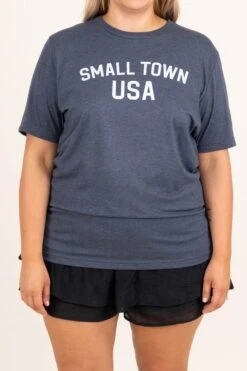 Small Town USA Tee, Heather Navy -Deals Swish Tex Store SmallTownUSATee HeatherNavy 9867