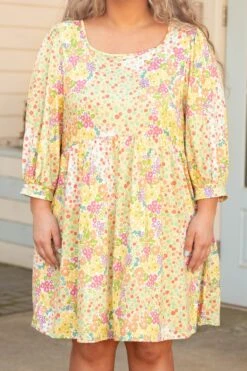 Sunny Blooms Dress, Sage-Peach -Deals Swish Tex Store SunnyBloomsDress Sage Peach 5677