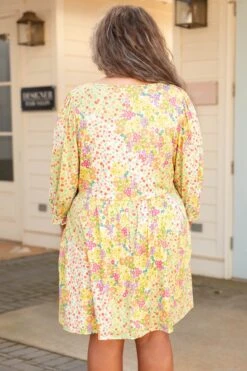 Sunny Blooms Dress, Sage-Peach -Deals Swish Tex Store SunnyBloomsDress Sage Peach 5679