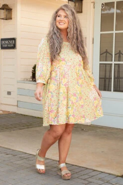 Sunny Blooms Dress, Sage-Peach -Deals Swish Tex Store SunnyBloomsDress Sage Peach 5683