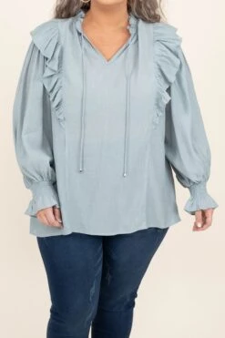 To The Moon For You Blouse, Dusty Blue -Deals Swish Tex Store ToTheMoonForYouBlouse DustyBlue 0093