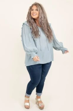 To The Moon For You Blouse, Dusty Blue -Deals Swish Tex Store ToTheMoonForYouBlouse DustyBlue 2