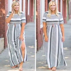Stripe On Cue Maxi Dress, Charcoal -Deals Swish Tex Store stripe on cue